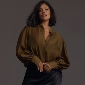 Anthropologie East West Long-Sleeve Blouse Shirt Moss Size XS